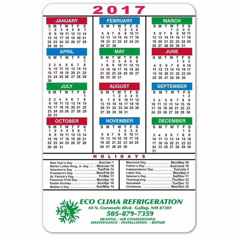 Magnetic Calendar (4"x6") w/Holidays