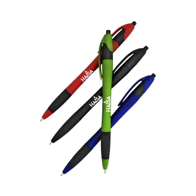 Color Barrel European Design Ballpoint Pen w/ Rubber Grip