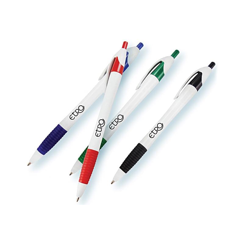 White Barrel European Design Ballpoint Pen w/Rubber Grip