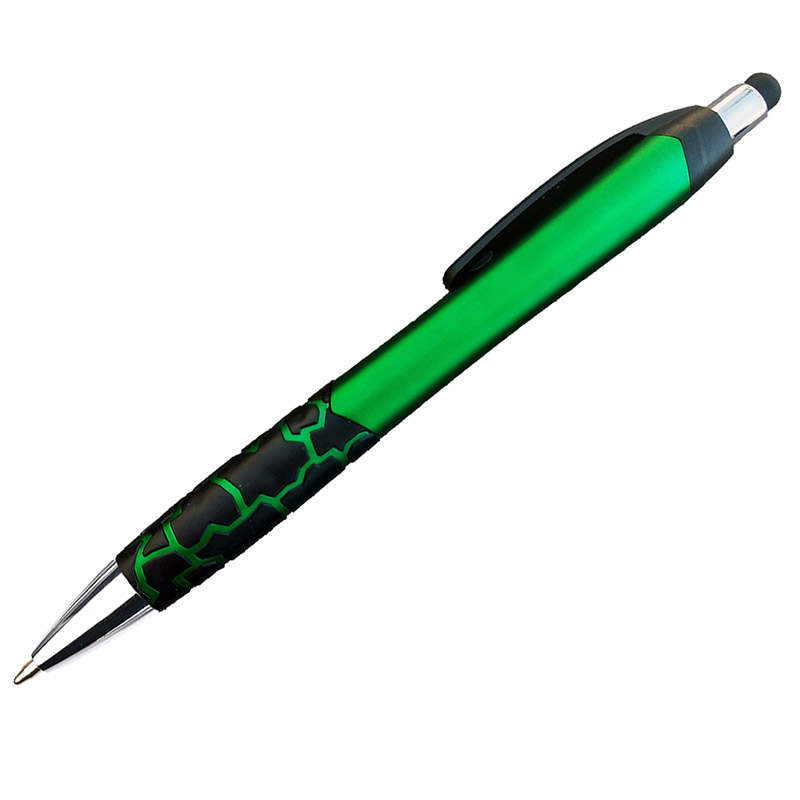 Matte Barrel Ballpoint Pen w/ Rubber Grips & Stylus