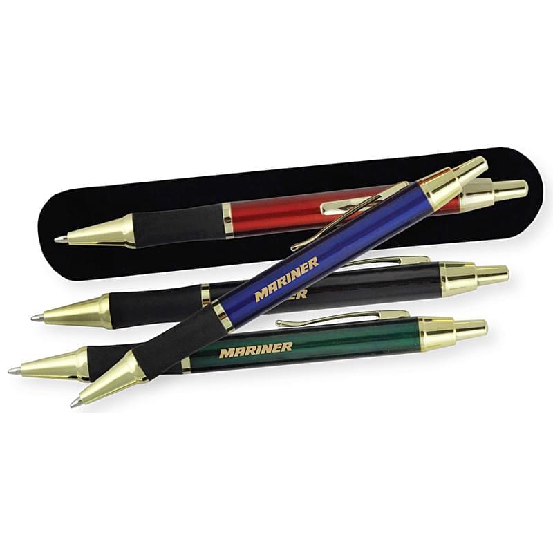 European Style Rubber Grip Metal Pen w/ Gold Accents