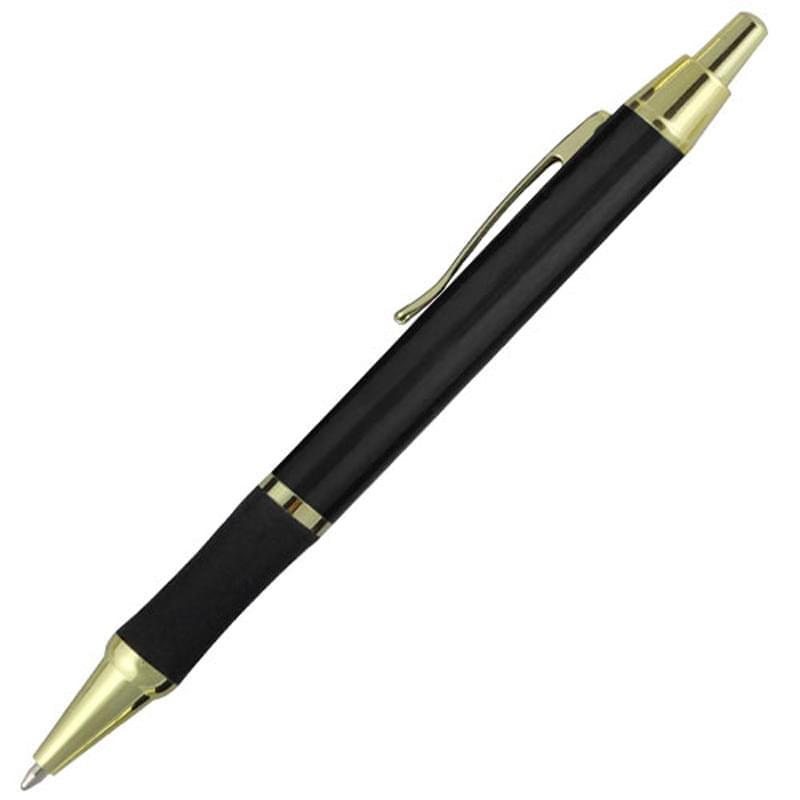 European Style Rubber Grip Metal Pen w/ Gold Accents