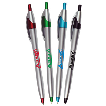 Silver Barrel European Design Ballpoint Pen w/ Colored Accents