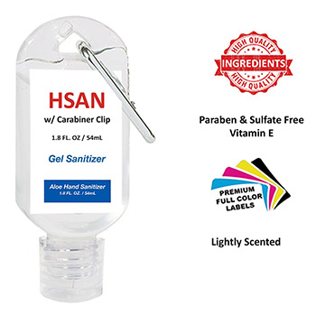 1.8 oz Hand Sanitizer Gel w/ Carabiner - USA Made