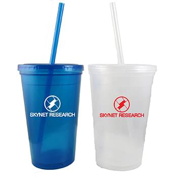 16oz Double Wall Tumbler with Straw & Lid