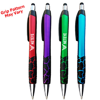 Matte Barrel Ballpoint Pen w/ Rubber Grips & Stylus